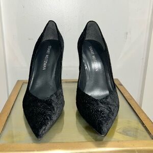 Stuart Weitzman Black Floral Velvet Pumps